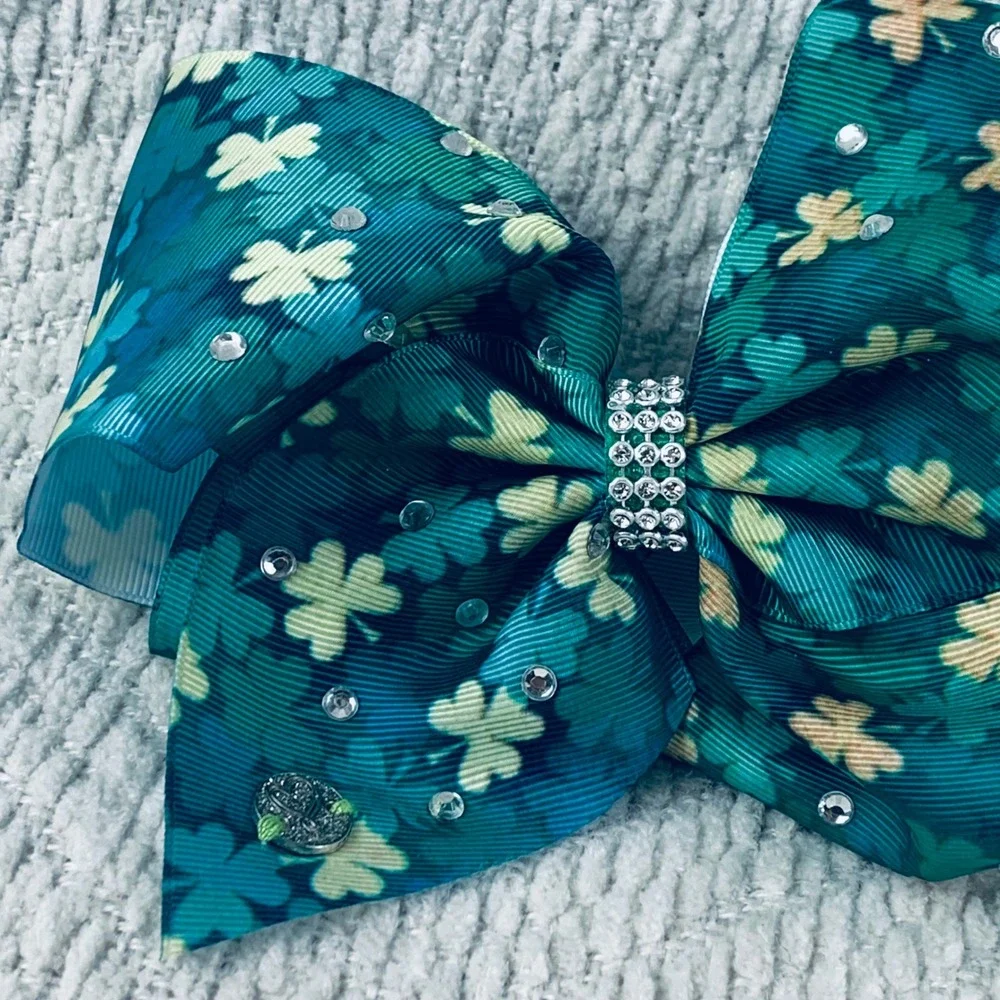 JoJo Siwa Girls Green Shamrock St Patricks Paddies Day‎ Rhinestone Style Bow